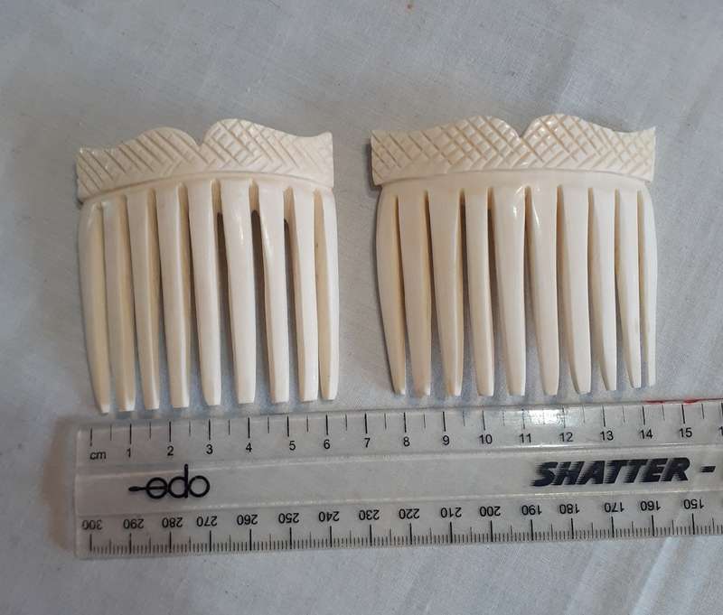 2 Bone ivory hair combs.  (pair of combs)
