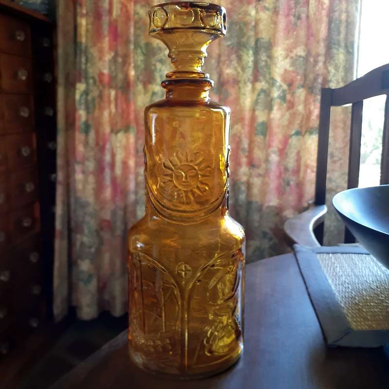 Lg Amber glass bottle Italian Nautical theme