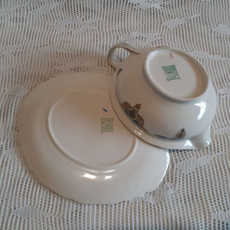 Grindley Sauce or Gravy Boat.  Blue Balmoral design on a creamy background