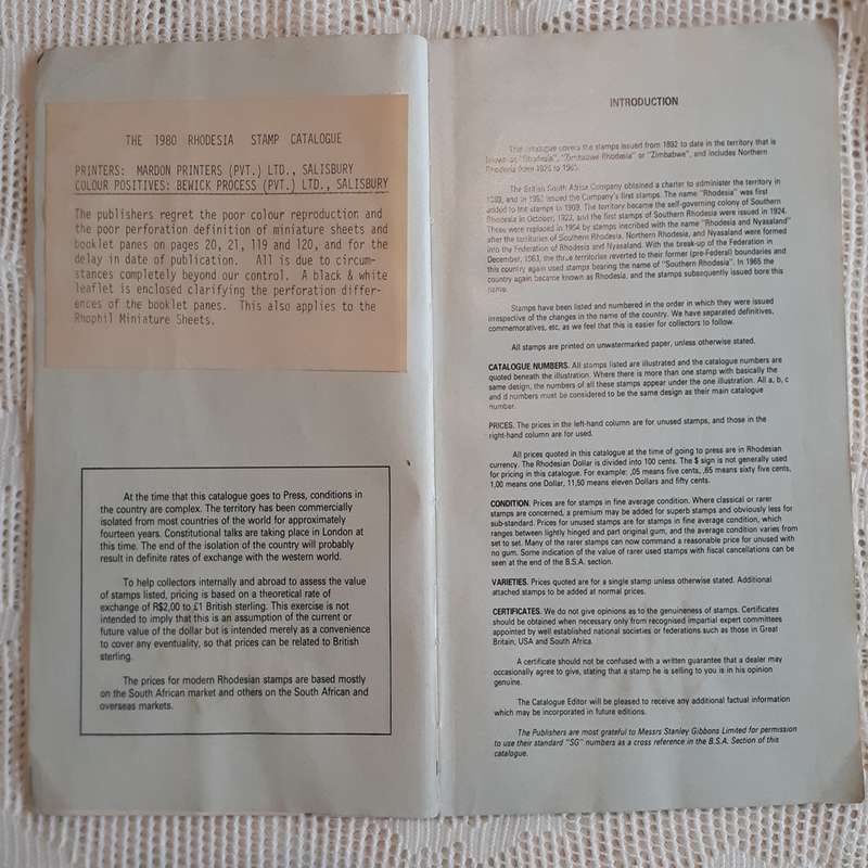 The Rhodesia Stamp Catalogue soft cover 1980 Rhodesia Philatelic Agencies 15 x 22 cms
