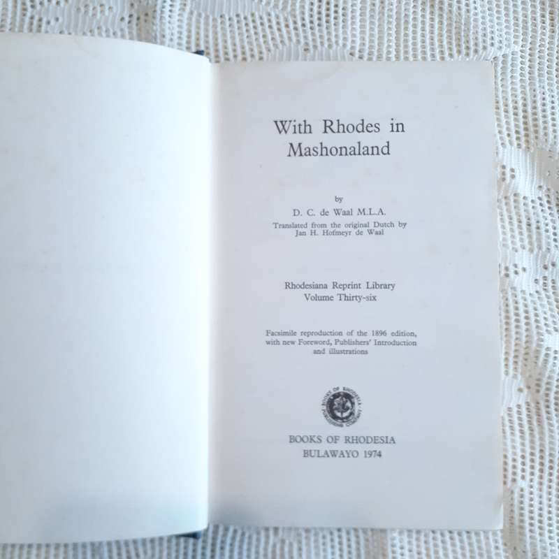 With Rhodes in Mashonaland D C De Waal M.L.A 1946 repro library Rhodesiana