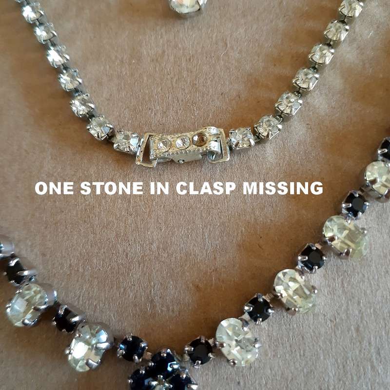 Pendant necklace and earings set - Crystal and silver metal - diamante and dark "stones"