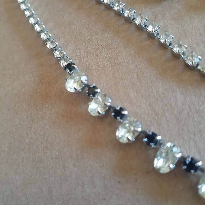 Pendant necklace and earings set - Crystal and silver metal - diamante and dark "stones"