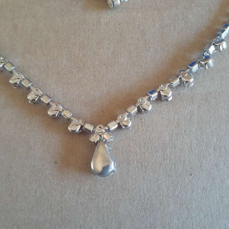 Pendant necklace and earings set - Crystal and silver metal - diamante and dark "stones"