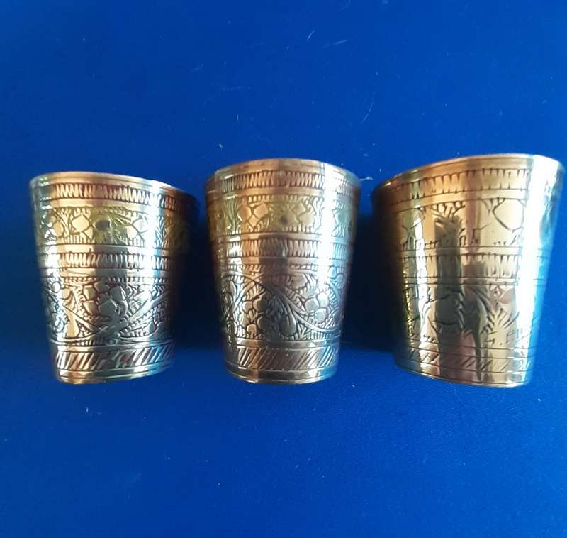 Brass cups - Indian Lassi glasses - hand etched