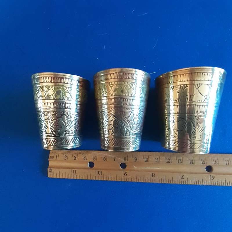 Brass cups - Indian Lassi glasses - hand etched