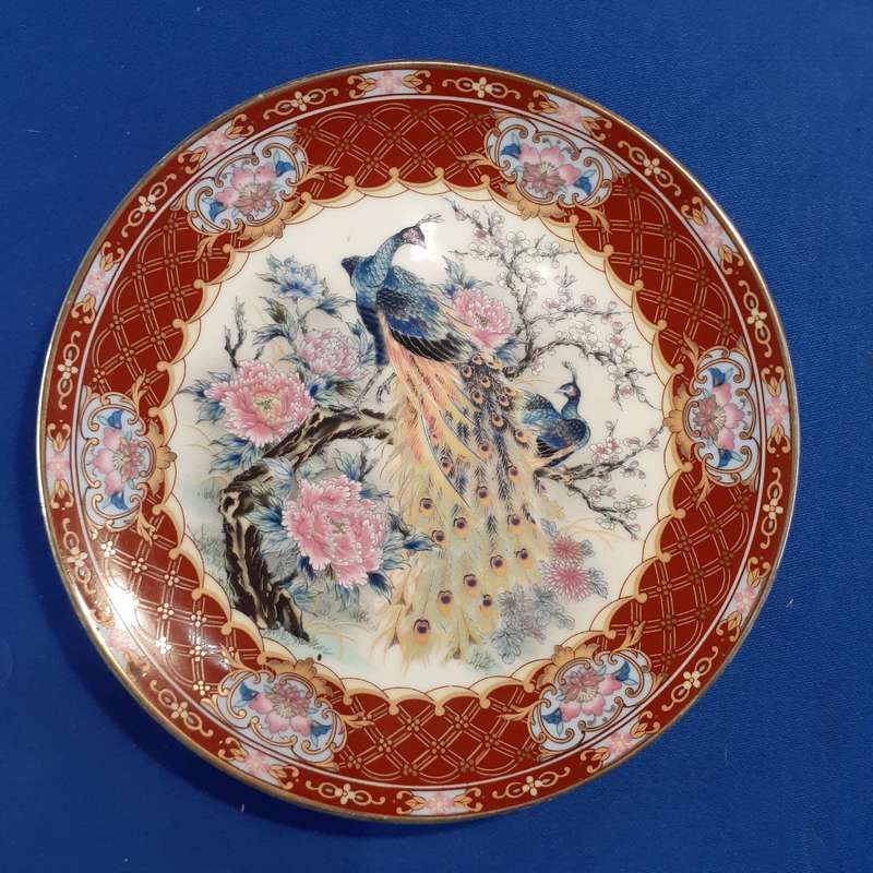 Japanese plate 16.5cms Peacocks and flowers  Japan backstmp