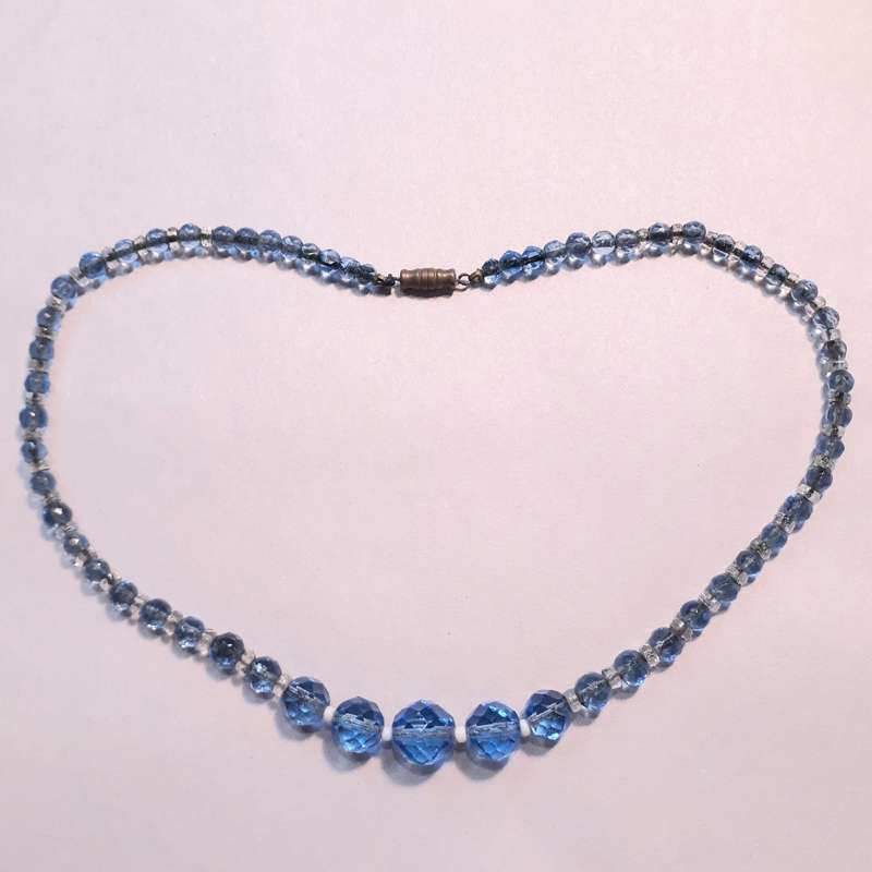 Cut glass crystal bead necklace - Pale Blue faceted