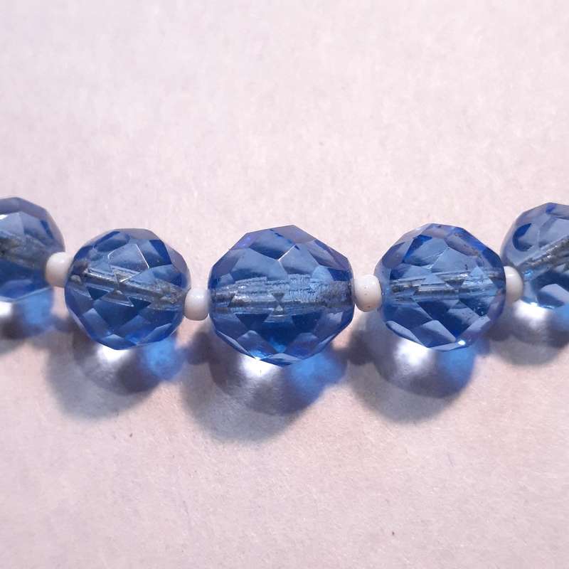 Cut glass crystal bead necklace - Pale Blue faceted