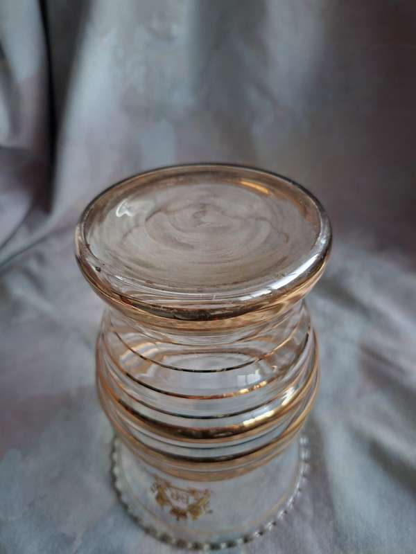 Royalty 1953 Coronation commemoration glass vase with gold bands  16 cms