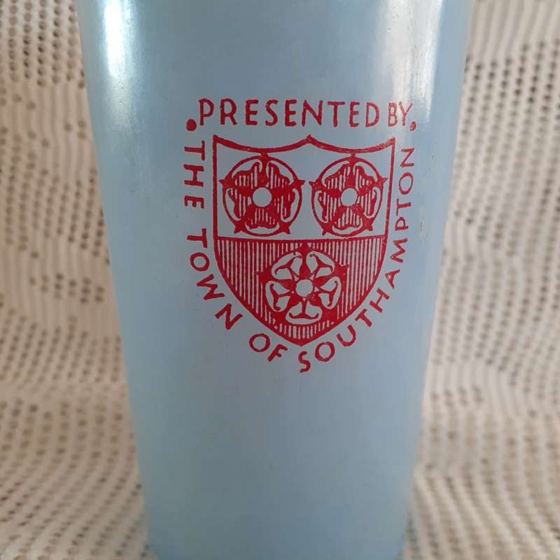 QE2 blue Coronation glass - 2 June 1953