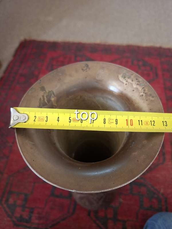 Tall etched two toned elegant brass vase 45 cms