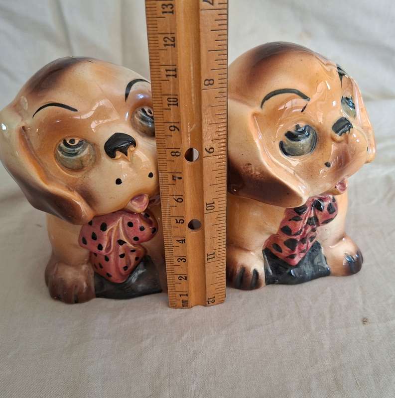 Pair Vintage "Bonzo" pups Royal Art Pottery dogs - 1950? very cute 11 cms tall