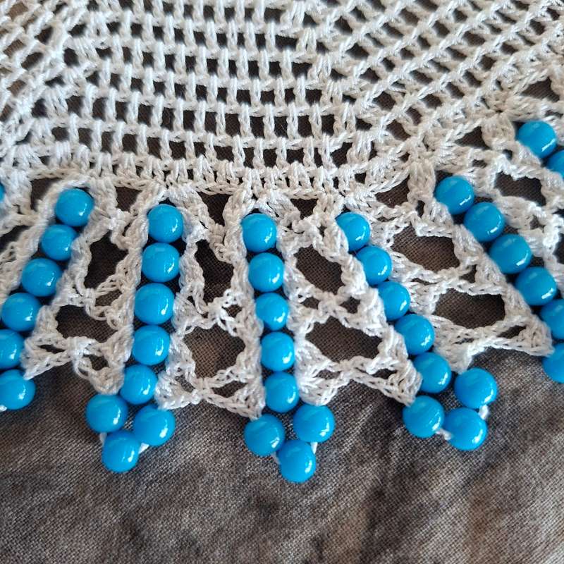 2 Crochet doilies jug covers with glass beads