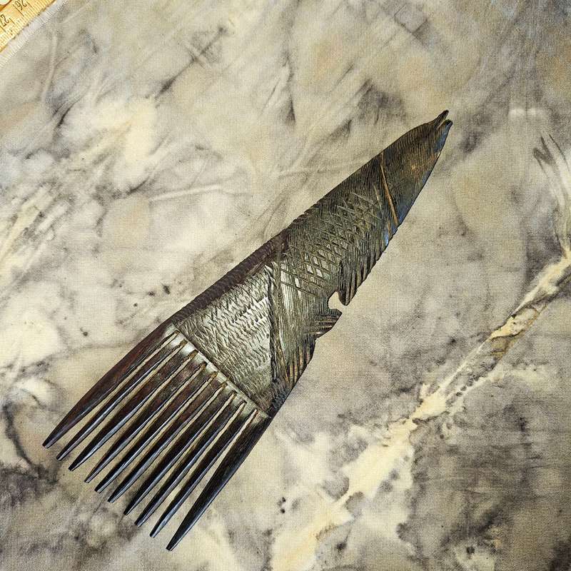 African wooden hair comb - wooden handcarved traditional ebony