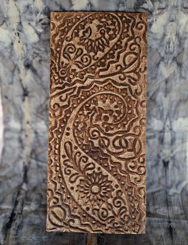 Wooden Indian carved wall panel decoration.  Can be used for printing. 46 x 20 cms