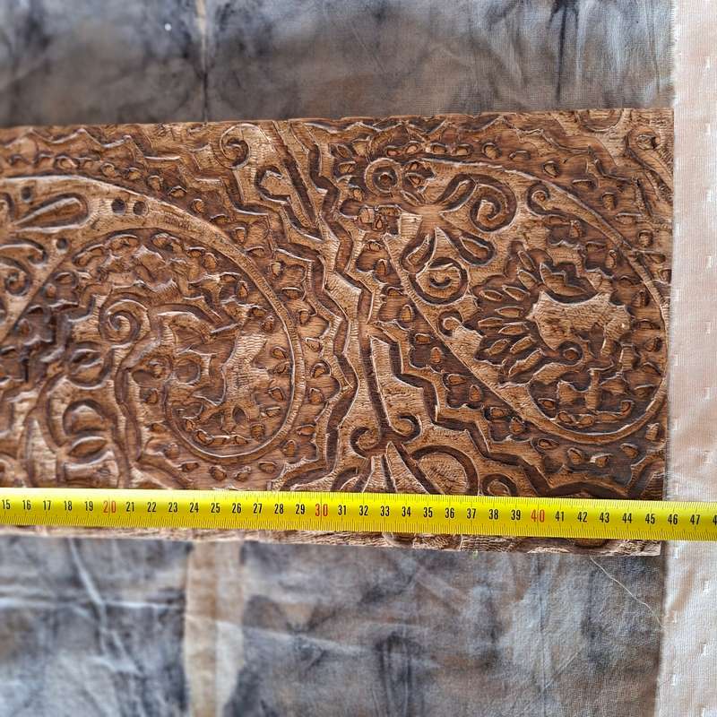 Wooden Indian carved wall panel decoration.  Can be used for printing. 46 x 20 cms