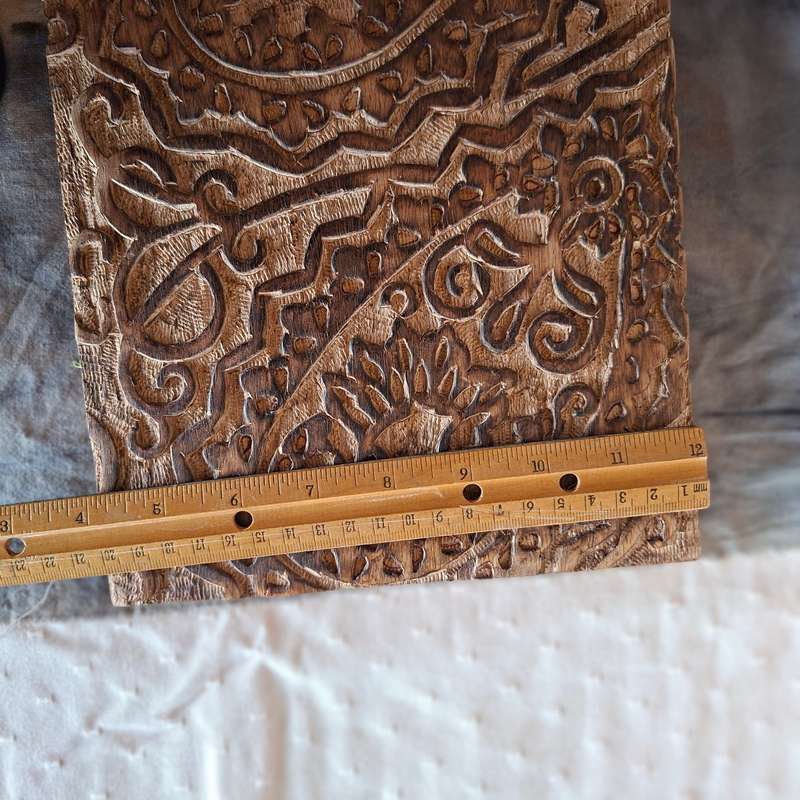 Wooden Indian carved wall panel decoration.  Can be used for printing. 46 x 20 cms