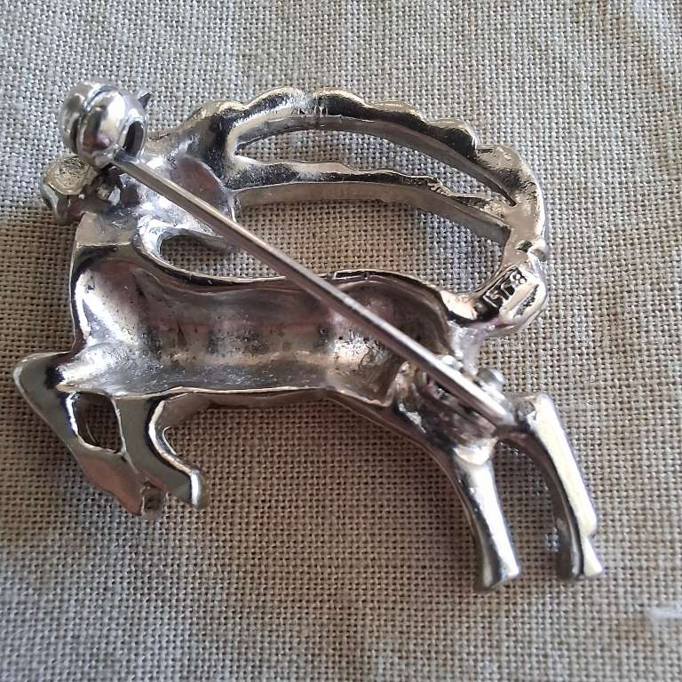 Bohemian BJL brooch -enamel goat ibex with enamel and marcasite - Pre 1950 