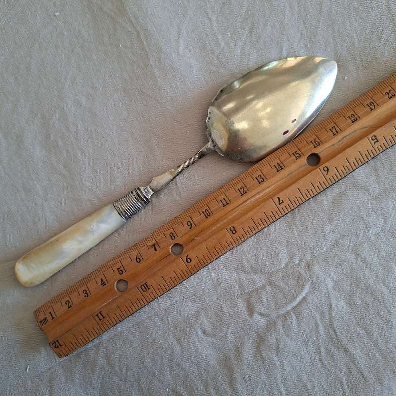 Mother of Pearl handled silver plated sugar jam spoon