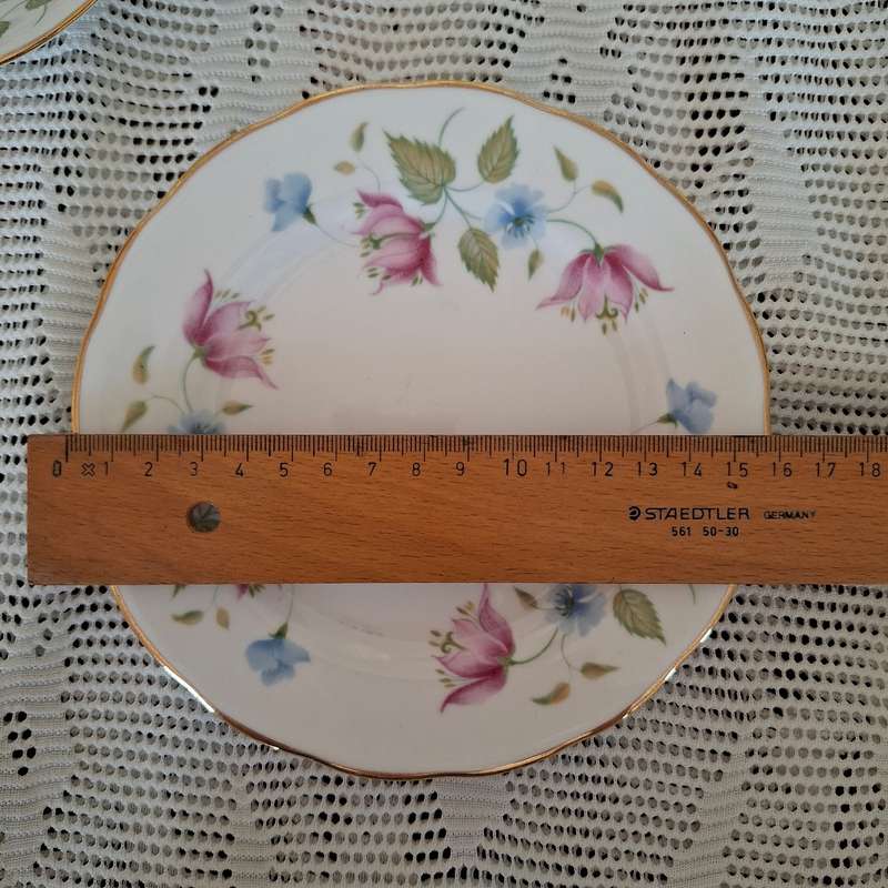 Tea Set Queen Anne 6 trios cake plate sugar basin and milk jug