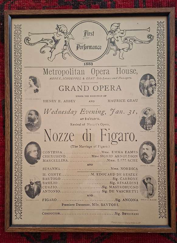 1883 Framed Poster Metropolitan Opera House - Nozze di Figaro - 1969 reproduction