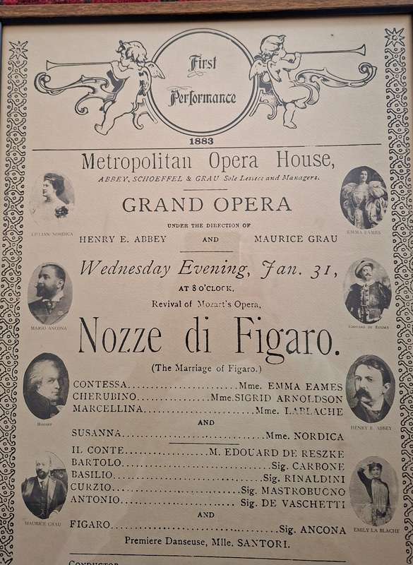 1883 Framed Poster Metropolitan Opera House - Nozze di Figaro - 1969 reproduction
