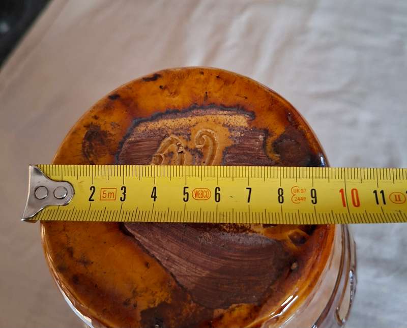 Belgian art pottery vase signed 66  made in Belgium - honey glazed with sgraffito leaf designs fa...