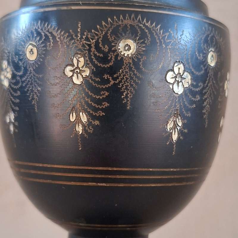 Vintage brass vase - tall black brass etched vase