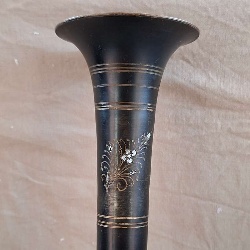 Vintage brass vase - tall black brass etched vase