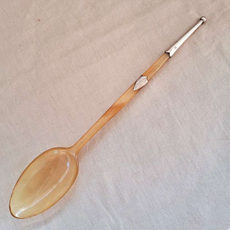 Antique horn and silver hunting spoon - hallmarked