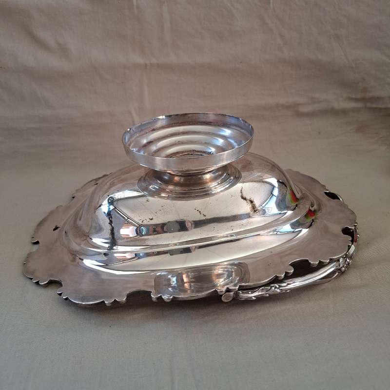 Large Silver plate fruit or wedding "basket"  Leaf and acorn scrolls around the rim.  32 cm dia