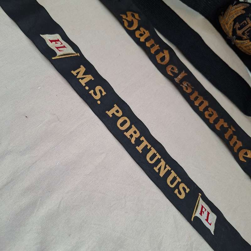 Shipping - Merchant Marine German Officer Certificate photos bands and badge - ship flag chart