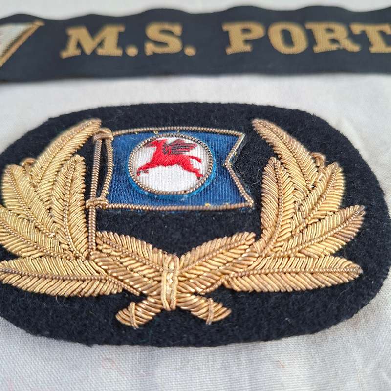Shipping - Merchant Marine German Officer Certificate photos bands and badge - ship flag chart