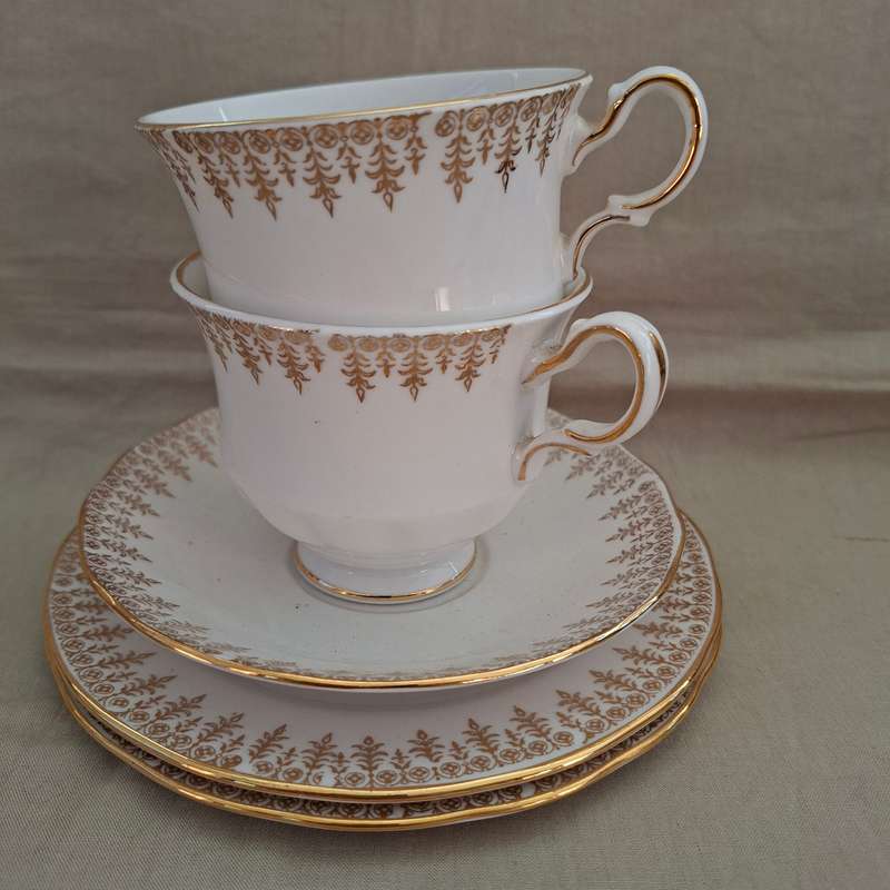 Queen Anne Trio white and gold - plus extra cup and plate!