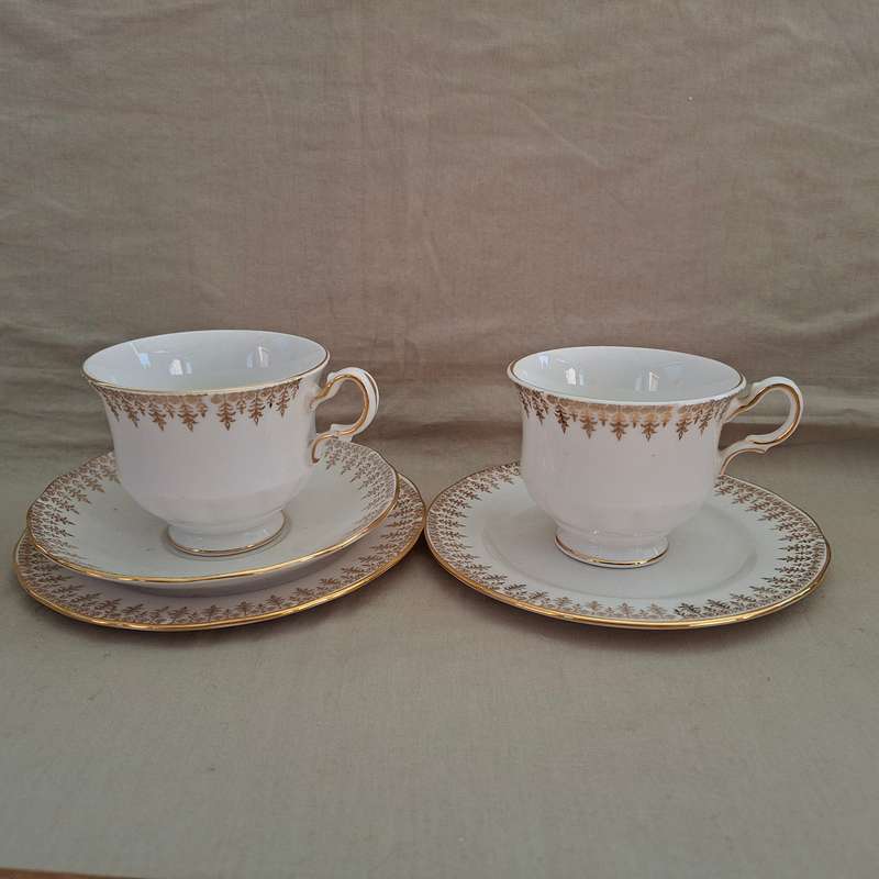 Queen Anne Trio white and gold - plus extra cup and plate!