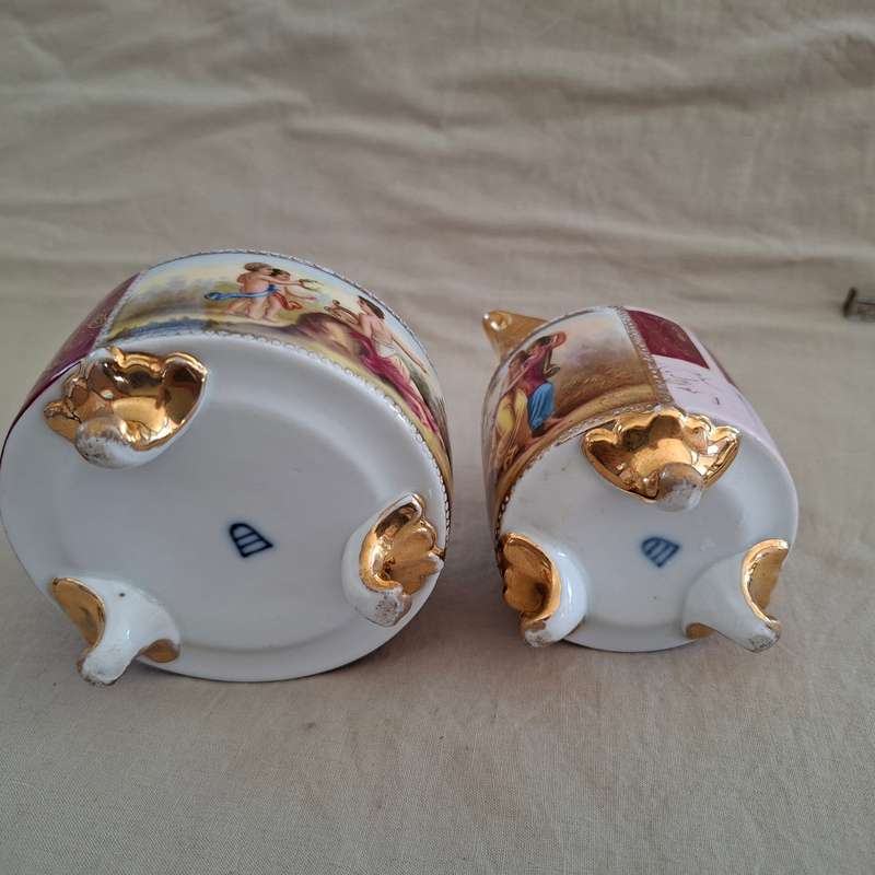 Royal Vienna Porcelain Jug and Bowl - C Herr signed on the images.  Romantic Limoges
