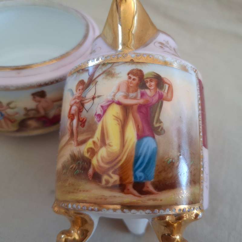 Royal Vienna Porcelain Jug and Bowl - C Herr signed on the images.  Romantic Limoges
