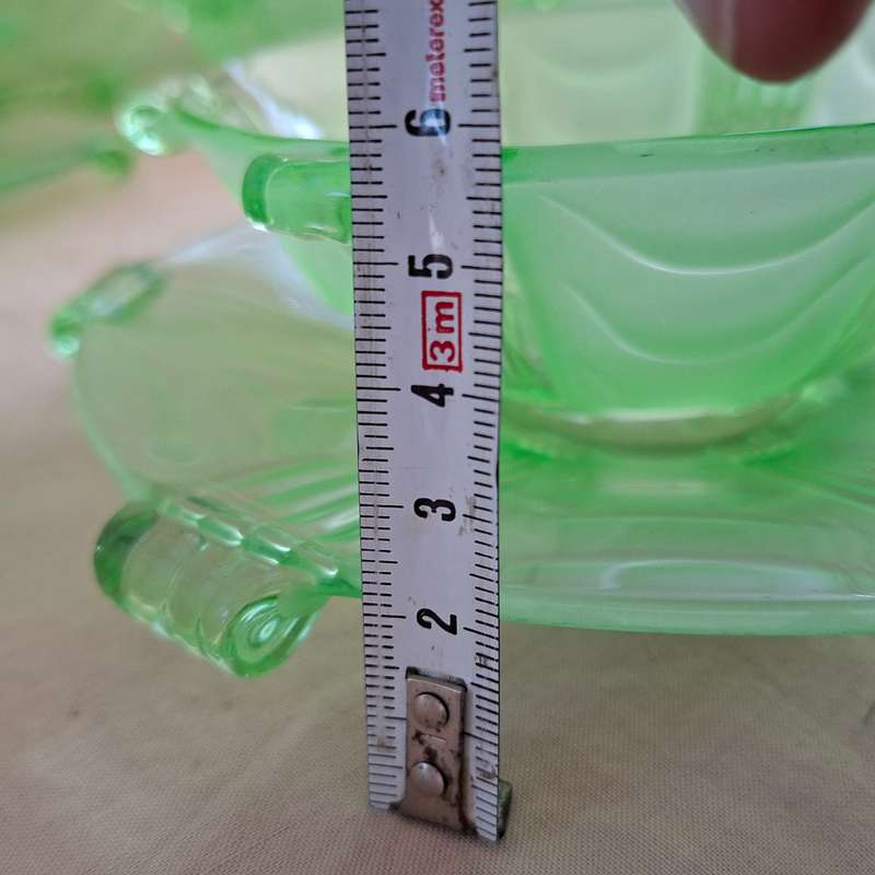 Green uranium Glass Fruit set 17 pieces - Deco Czech - Stolzle Hermanova Hut factory  8 bowls 8 p...