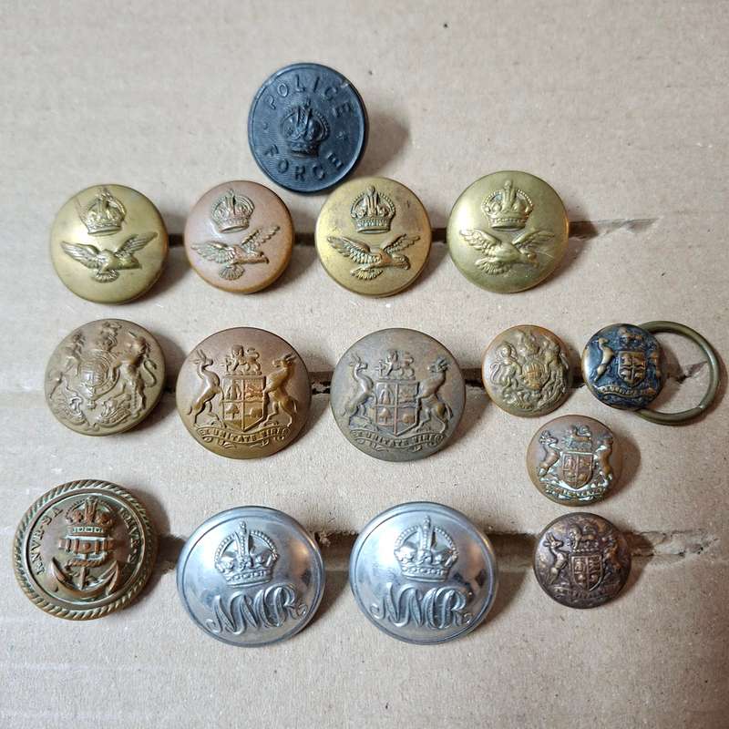 Mix of Military buttons mix mostly brass plus 2 Natal Mounted Rifles