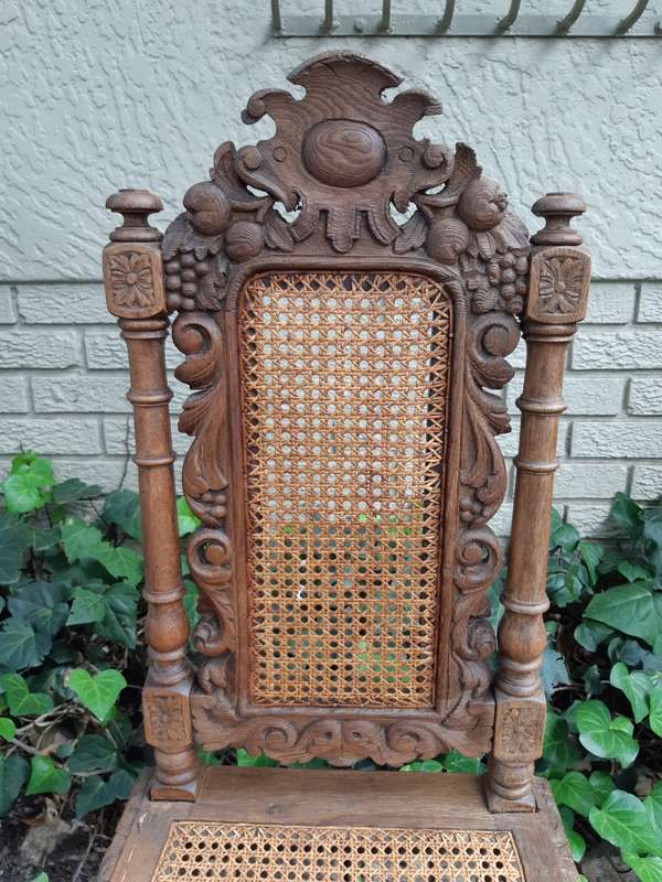 Set Of 4 Ornate Carved Bleached / Natural Wood Chairs