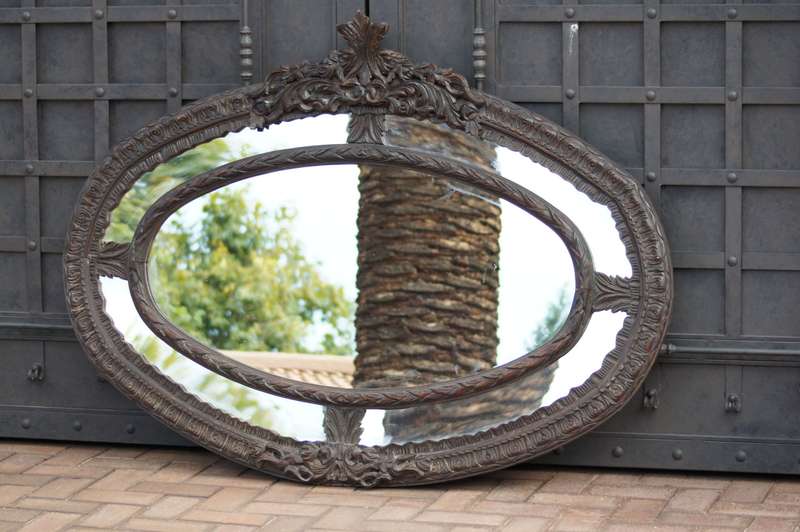 Oval Ornate Carved Wooden Mirror