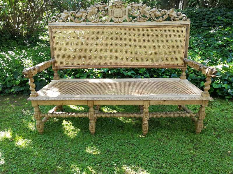 A Victorian Oak Wood Carved Set Comprising of a Settee and Two Armchairs  In a Contemporary Bleac...