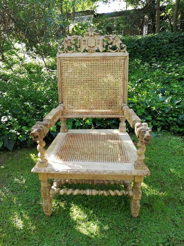 A Victorian Oak Wood Carved Set Comprising of a Settee and Two Armchairs  In a Contemporary Bleac...