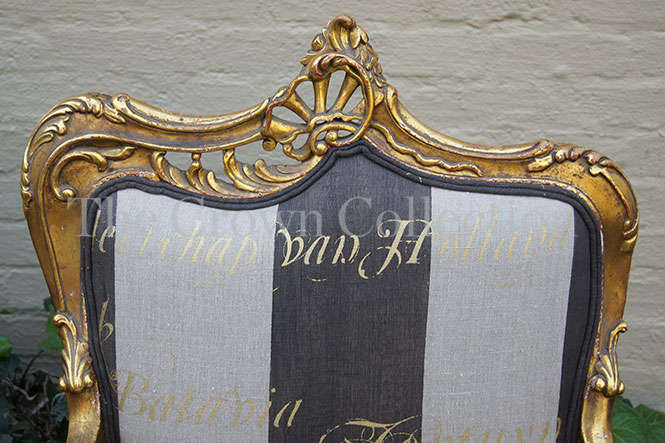 A Pair of 20th Century Circa 1940s French Style Carved and Gilded Armchairs upholtered in a Cu...