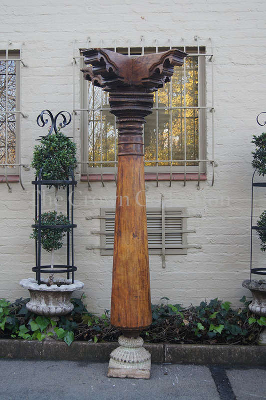 Pair Hardwood & Stone Columns 19th Century