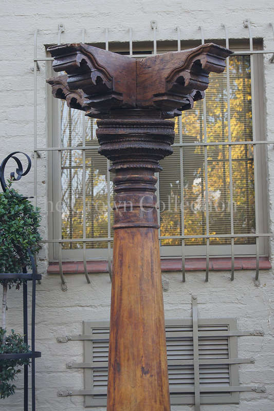 Pair Hardwood & Stone Columns 19th Century