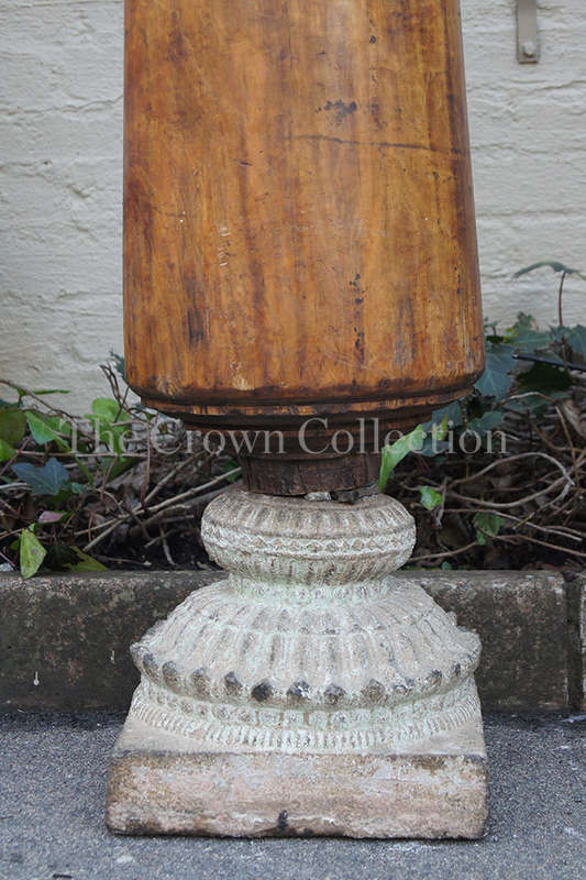 Pair Hardwood & Stone Columns 19th Century