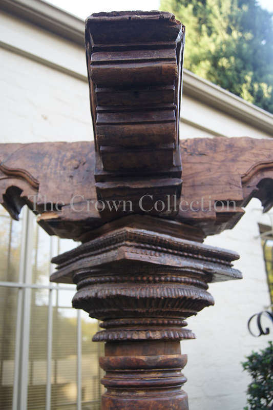Pair Hardwood & Stone Columns 19th Century