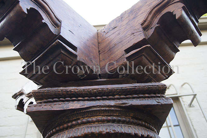 Pair Hardwood & Stone Columns 19th Century